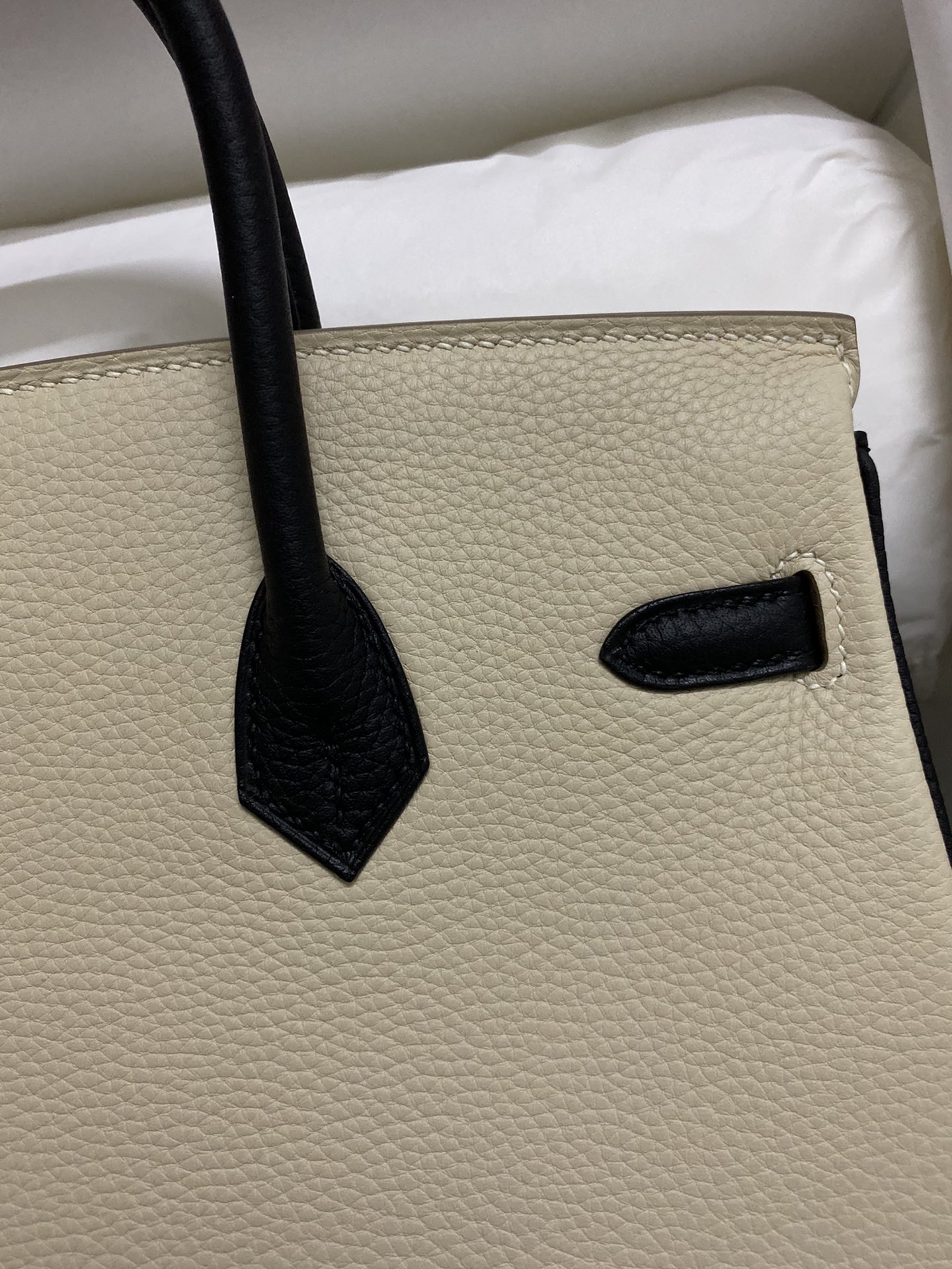 Hermes Birkin 25CM Togo Leather Handbag White Black